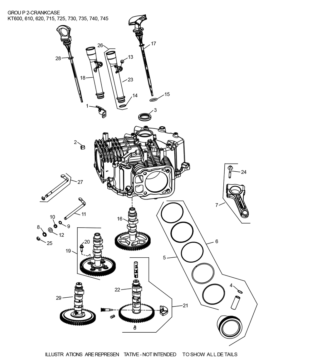 Kt735-3103 Crankcase Diagram and Parts List for KT735-3103  Cub Cadet Lawn Tractor